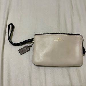 Coach Wristlet Double Pouch- Cream and Brown
